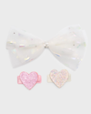 BARI LYNN GIRL'S 3-PIECE MULTI-LAYER EMBELLISHED BOW AND HEART CLIPS SET