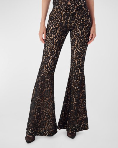 Ronny Kobo Sherri Floral Lace Flare Trousers In Corded Lace