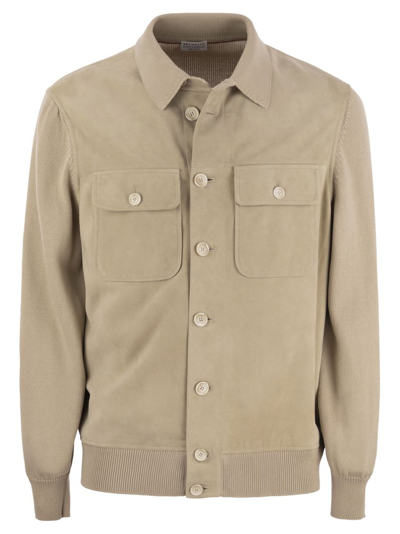 Brunello Cucinelli Patch Pocket Knitted Cardigan In Sand