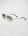 Vintage Frames Company Men's Bal Harbour 24k White Gold Rimless Rectangle Sunglasses In Green Gradient