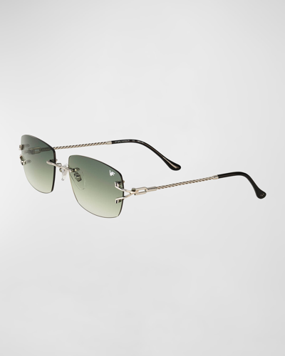 Vintage Frames Company Men's Bal Harbour 24k White Gold Rimless Rectangle Sunglasses In Green Gradient