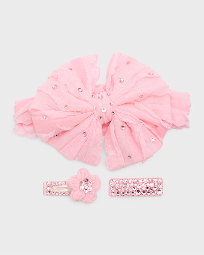Bari Lynn Kids' Girl's Embellished Floppy Bow And Clip Set In Light Pink