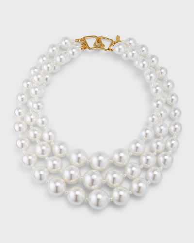 Kenneth Jay Lane Women's Goldtone & Faux Pearls Triple-layered Necklace In White Prl