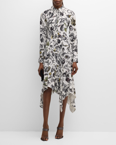 Jason Wu Collection Marine Print Asymmetric Hem Silk Dress In Chalk Multi