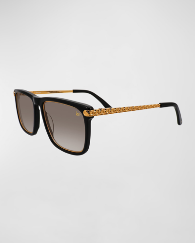 Vintage Frames Company Men's Don Acetate 24k Yellow Gold Rectangle Sunglasses In Black Gradient