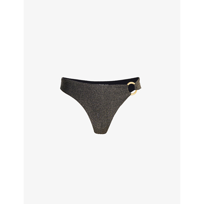 Away That Day Acapulco Recycled Polyamide-blend Bikini Bottoms In Black/gold Shimmer