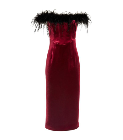 Rebecca Vallance Vanessa Feather-trimmed Midi Dress In Red