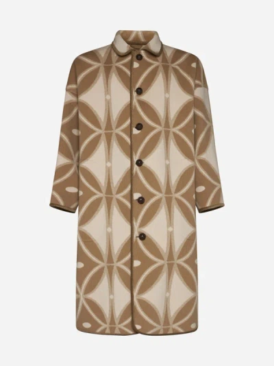 Etro Geometric-pattern Wool Jacquard Coat In Beige