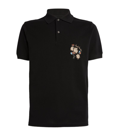Paul Smith Floral Embroidered Polo Shirt In Schwarz