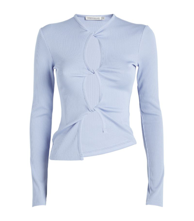 Christopher Esber Ribbed Open Twist Cut-out Top In Blue