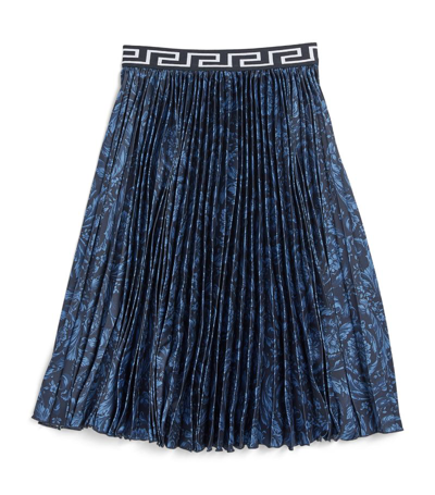 Young Versace Versace Kids Pleated Floral Print Skirt (6-14 Years) In Navy