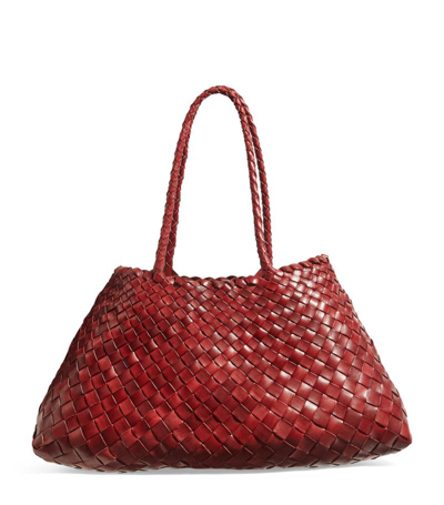 Dragon Diffusion Large Leather Woven Santa Croce Tote Bag In Red