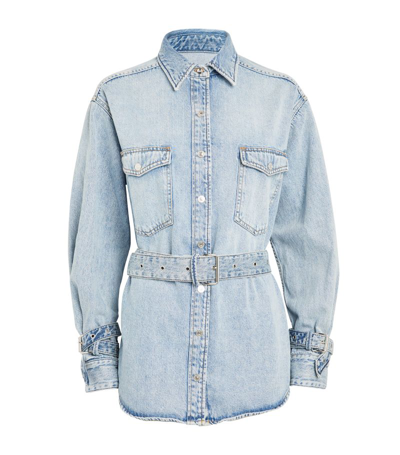 7 For All Mankind Denim Belted Overshirt In Blue