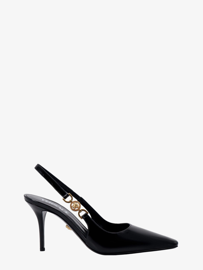 Versace Patent Leather Slingback With Medusa '95 Detail In Black