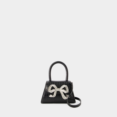 Self-portrait Micro Bow Python-embossed Leather Bag In Black