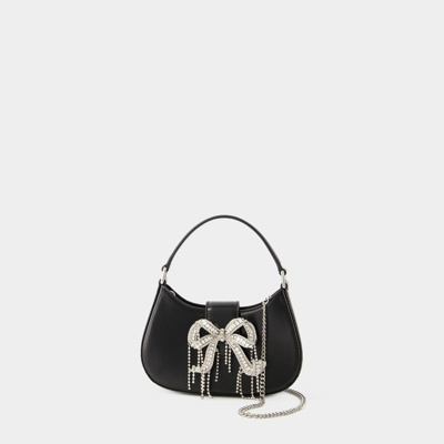 Self-portrait Crescent Bow Leather Tote Bag In Black