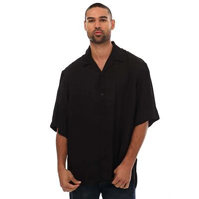 Pre-owned Moschino Men's Shirt  Couture Jacquard Bowling Short Sleeve Button Up In Black