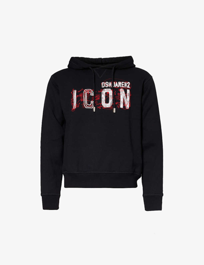 Dsquared2 Mens Black Icon Scribble Logo-print Cotton-jersey Hoody