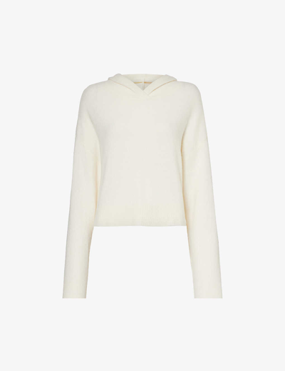 Calvin Klein Womens Ivory Plush Lounge Cropped Stretch-knit Hoody In White