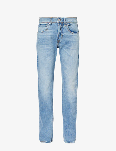 7 For All Mankind Mens Light Blue The Straight Step Straight-leg Mid-rise Stretch-denim Jeans