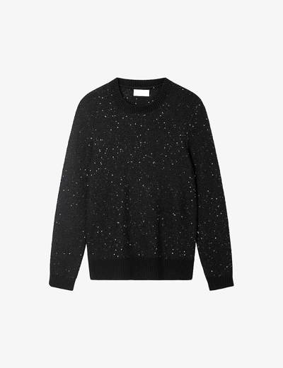 The White Company Womens Black Sequin-embellished Organic Cotton-blend Jumper