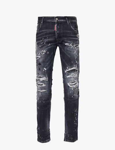 Dsquared2 Mens Black Paint-splatter Regular-fit Stretch-denim Jeans