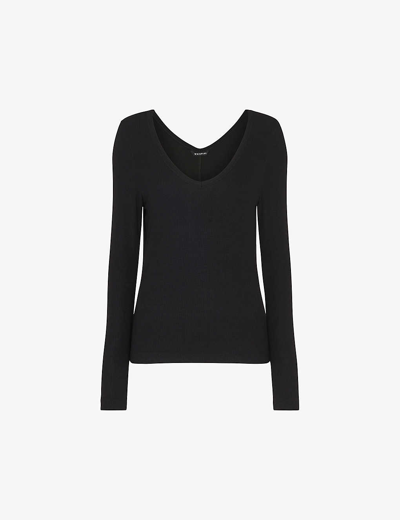 Whistles Essential Ribbed V Neck Top In Black
