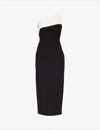 ROLAND MOURET ROLAND MOURET WOMEN'S MONOCHROME STRAPLESS ASYMMETRIC-NECKLINE STRETCH-WOVEN BLEND MIDI DRESS