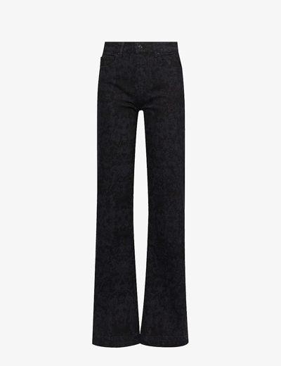 Paige Womens Black Laser Floral Leenah Straight-leg High-rise Stretch Denim-blend Jeans