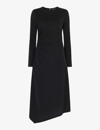 WHISTLES WHISTLES WOMENS BLACK RUCHED MODAL-BLEND JERSEY MIDI DRESS