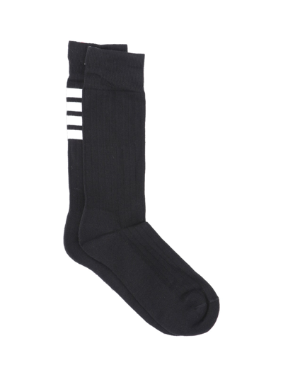Thom Browne Logo Socks In Black  