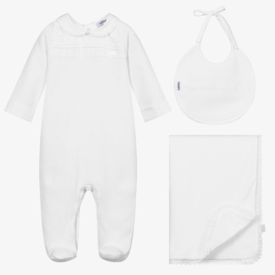 Babidu Babies' White Cotton 3 Piece Gift Set