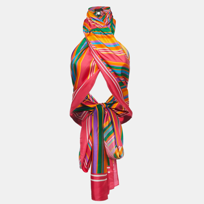 Pre-owned Roberto Cavalli Multicolor Striped Silk Wrap Top One Size