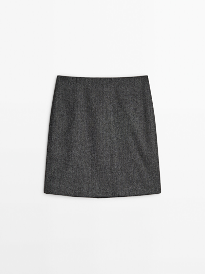 Massimo Dutti Wool Blend Herringbone Short Skirt In Grau