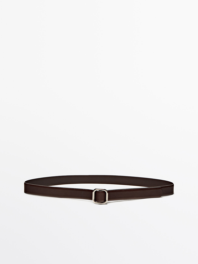Massimo Dutti Leather Belt With Square Buckle In Brown