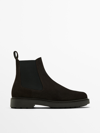 MASSIMO DUTTI BROWN SPLIT SUEDE SOCK ANKLE BOOTS