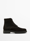 MASSIMO DUTTI BROWN SPLIT SUEDE BOOTS
