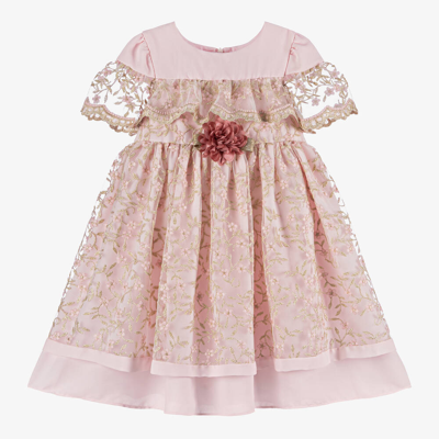 Patachou Babies' Girls Pink Floral Embroidered Tulle Dress