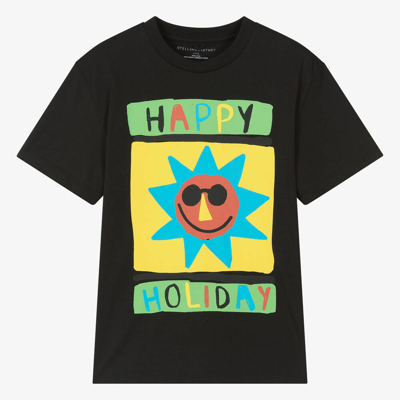 Stella Mccartney Kids Teen Boys Black Cotton Sun Print T-shirt