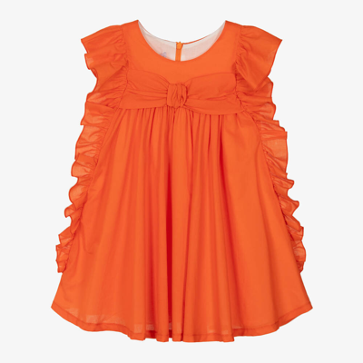 Balloon Chic Babies' Girls Orange Cotton Ruffle Dress