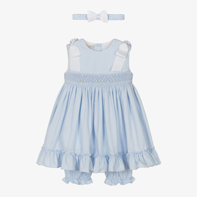 Pretty Originals Babies' Girls Light Blue Smocked Cotton Dress Set
