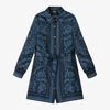 VERSACE GIRLS BLUE SILK BAROCCO SHIRT DRESS