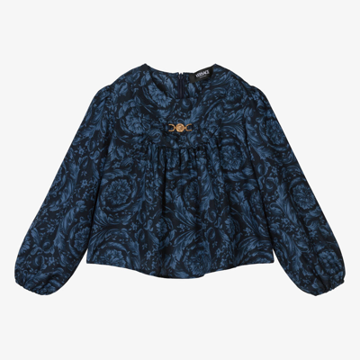 Versace Kids' Girls Blue Silk Barocco Blouse