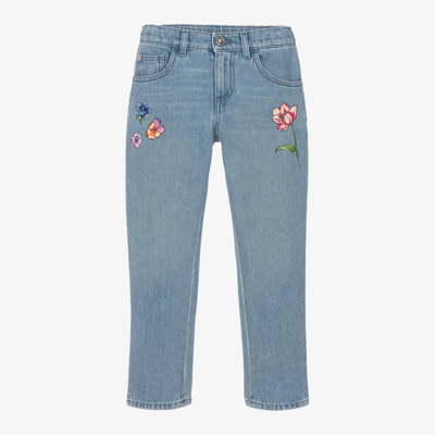 Versace Kids' Girls Blue Denim Blossom Jeans In Light Bluemutlico