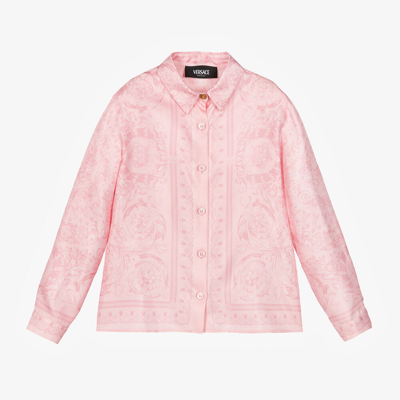 Versace Kids' Barocco 印花真丝衬衫 In Pink