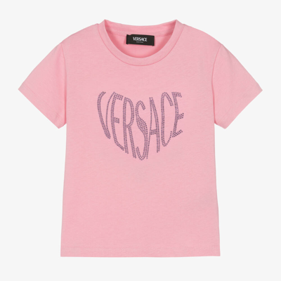 Versace Kids' Girls Pink Cotton Diamanté T-shirt