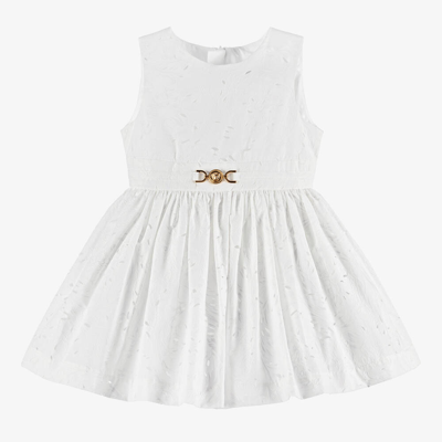 Versace Babies' Girls White Barocco Cotton Dress