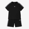 Emporio Armani Boys Blue Cotton Tape Trim Shorts Set In Blue
