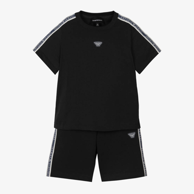 Emporio Armani Kids' Logo织带棉运动套装 In Blue