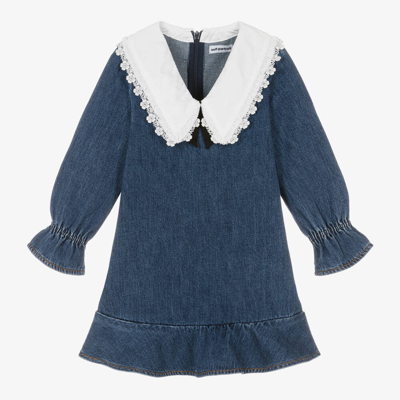 Self-portrait Kids' Girls Blue Denim & Lace Collar Dress